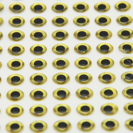 Yeux 3D - OR - 5mm - 140pcs pour LEURRES, MOUCHES ou TETES PLOMBEES