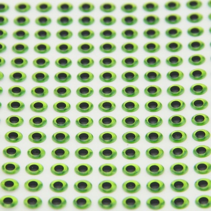 Yeux 3D - Chartreuse - 6mm - 196 pcs pour LEURRES, MOUCHES ou TETES PLOMBEES