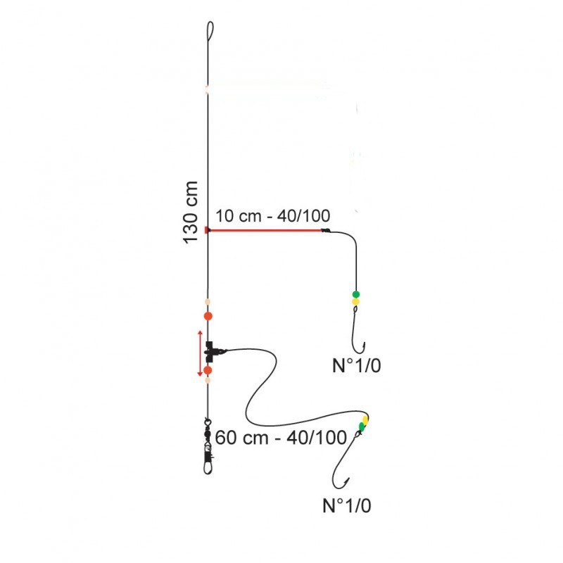 BAS DE LIGNE FLASHMER TRAINARD BALAIS ROUGES - 2 HAM N° 1/0 -trainard-