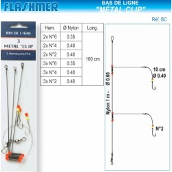 BAS DE LIGNE  FLASHMER METAL'CLIP - 3 HAMECONS N° 6 - en stock - Montages Mer / Surfcasting