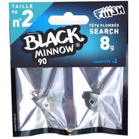 2 tetes plombees FIIISH Search - 8g - Kaki - BLACK MINNOW 90