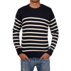 Pull marin homme, 3 boutons à l'épaule MARINE/ECRU T.S