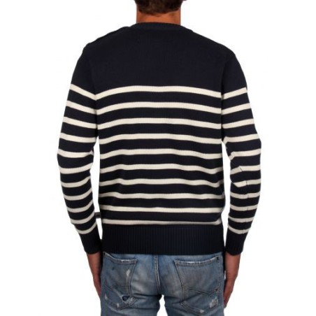 Pull marin homme, 3 boutons à l'épaule MARINE/ECRU T.S