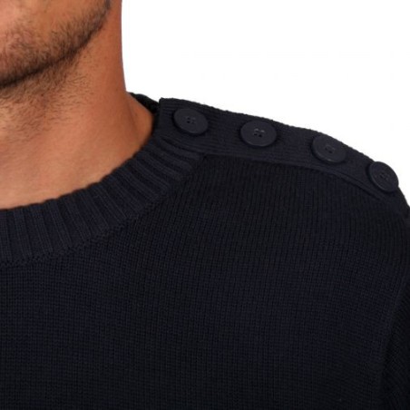 Pull marin homme, 3 boutons à l'épaule MARINE/ECRU T.M