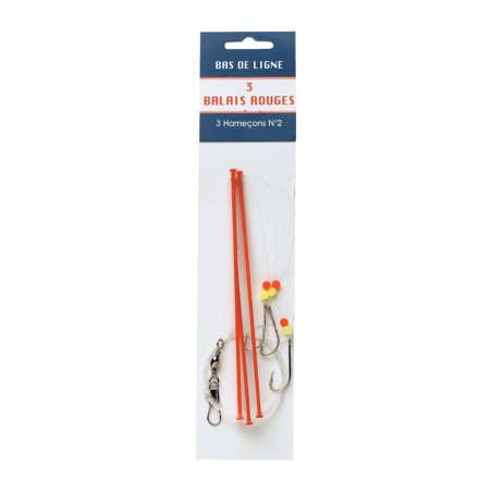 BAS DE LIGNE  FLASHMER BALAIS ROUGES - 3 HAMECONS N° 6 - en stock - Montages Mer / Surfcasting