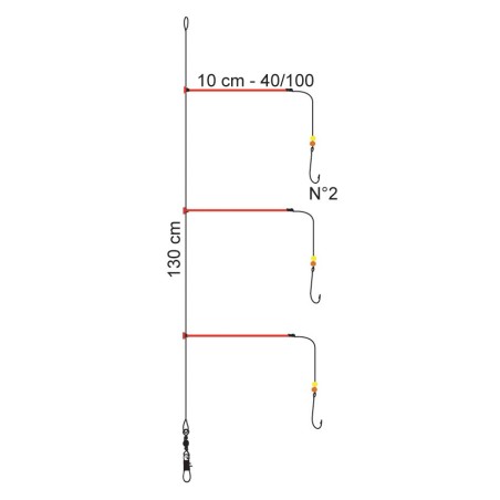 BAS DE LIGNE  FLASHMER BALAIS ROUGES - 3 HAMECONS N° 6 - en stock - Montages Mer / Surfcasting