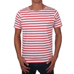 MARINIERE REGATE HOMME MANCHES COURTES BLANC/ROUGE T.XXXL