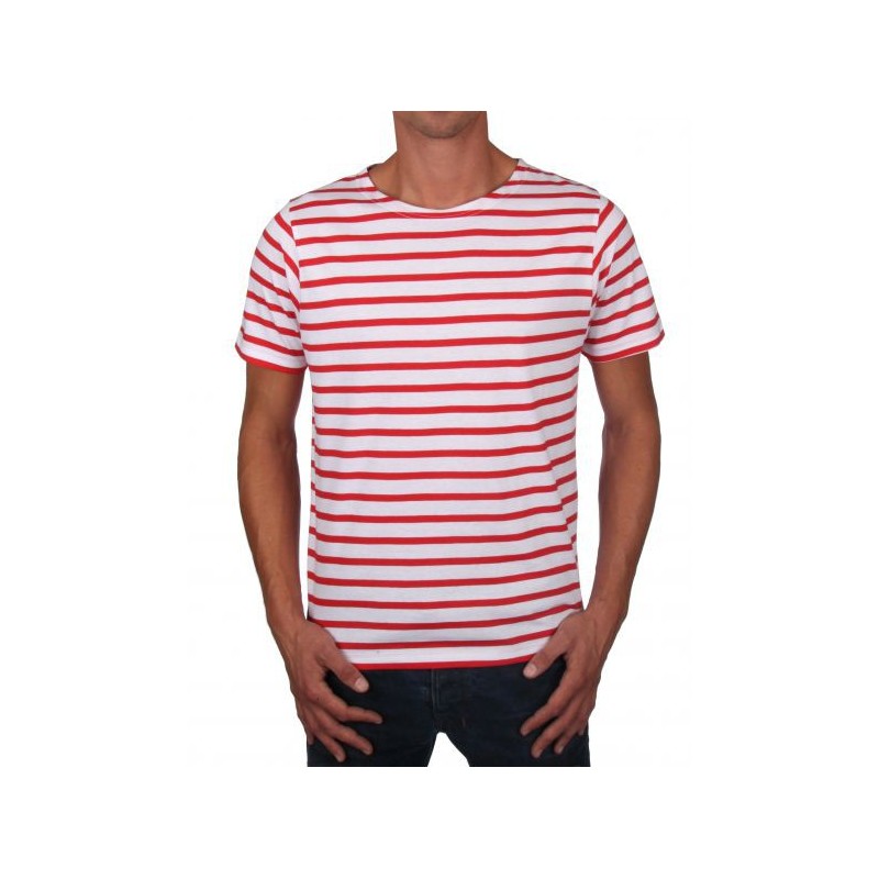 MARINIERE REGATE HOMME MANCHES COURTES BLANC/ROUGE T.XXXL