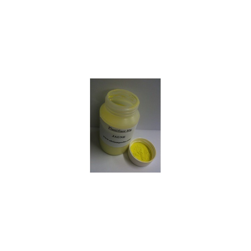 Sachet de PLASTIFIANT JAUNE 80 grs - ALCIUMPECHE.COM - en stock - Colorant Plastifiant