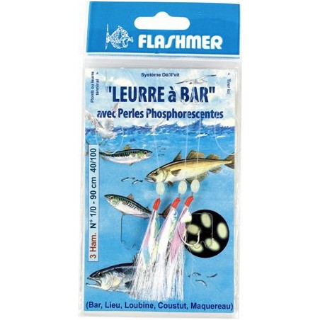 BAS DE LIGNE  FLASHMER LEURRE A MORUE - LANGUETTES 3 HAMECONS 7-0 - en stock - Jeu de Plumes