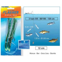 BAS DE LIGNE  FLASHMER FLASHER 3 HAMECONS 5-0 BLEU-BLANC - en stock - Montages Mer / Surfcasting