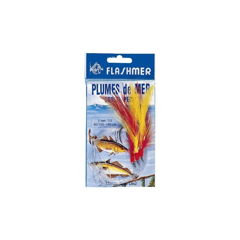 BAS DE LIGNE  FLASHMER GROSSE PECHE 3 HAMECONS 7-O COULEUR - en stock - Jeu de Plumes