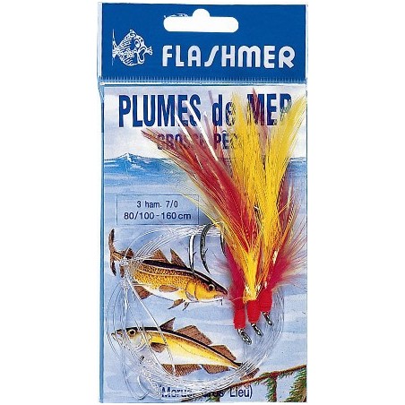 BAS DE LIGNE  FLASHMER GROSSE PECHE 3 HAMECONS 7-O COULEUR - en stock - Jeu de Plumes