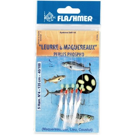 BAS DE LIGNE  FLASHMER LEURRE A MAQUEREAUX avec PERLES5 HAMECONS 1-0