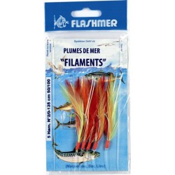 BAS DE LIGNE  FLASHMER PLUME FILAMENTS 5 HAMECONS 2-O ROUGE-JAUNE