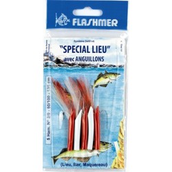 BAS DE LIGNE  FLASHMER SPECIAL LIEU 5 HAMECONS 2-O ROUGE-BLANC  - en stock - Jeu de Plumes