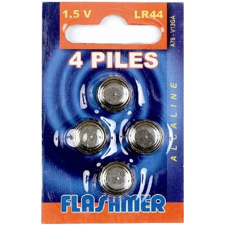 BLISTER 4 PILES LR44 ALCALINE FLASHMER - en stock - Piles