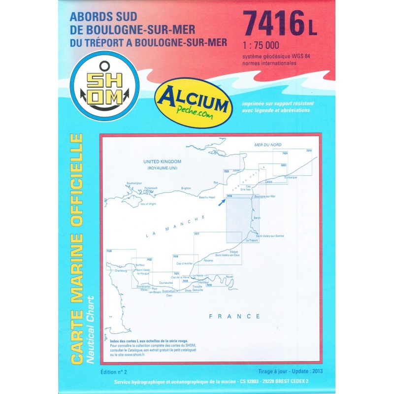 CARTE MARINE SHOM 7416 L ABORDS SUD DE BOULOGNE SUR MER - en stock - Carte Marine