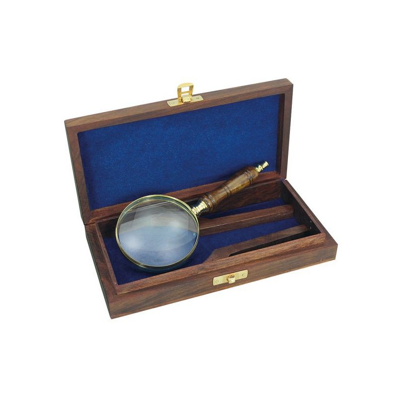 Loupe bois et laiton -  Longueur 18cm - Diamètre 7,5cm en coffret bois