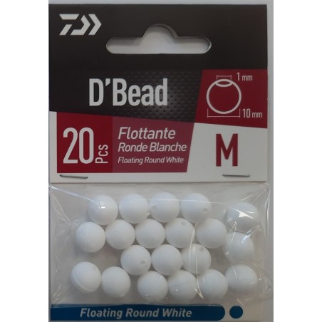 PERLE DAIWA RONDE FLOTTANTE BLANCHE M DIAM 10MM - 20PCS