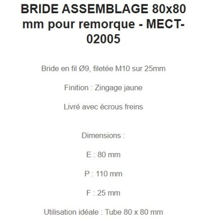 BRIDE ASSEMBLAGE 80x80 mm pour remorque