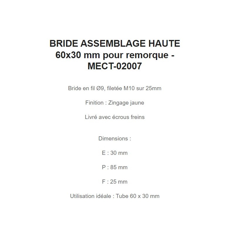 Bride D’assemblage 30x30 Mm Pour Remorque – MECT-02001, Fil Ø9, Filetage M10