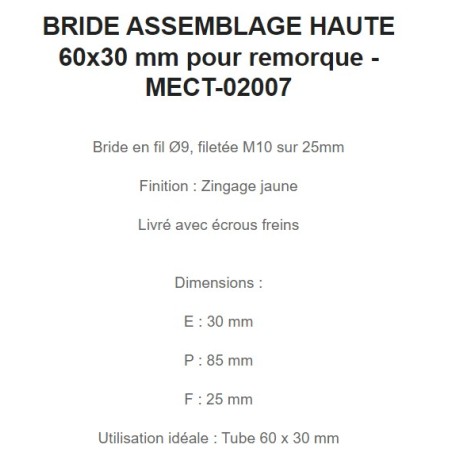 BRIDE ASSEMBLAGE HAUTE 60x30 mm pour remorque - MECT-02007