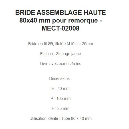 BRIDE ASSEMBLAGE HAUTE 80x40 mm pour remorque - MECT-02008