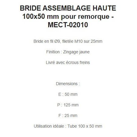 BRIDE ASSEMBLAGE HAUTE 100x50 mm pour remorque