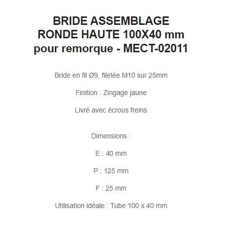 BRIDE ASSEMBLAGE HAUTE 100X40 mm pour remorque - MECT-02011