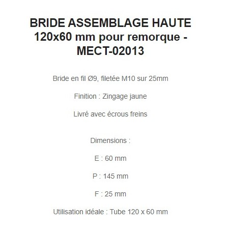 BRIDE ASSEMBLAGE HAUTE 120x60 mm pour remorque - MECT-02013