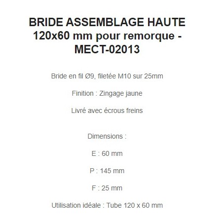 BRIDE ASSEMBLAGE HAUTE 120x60 mm pour remorque