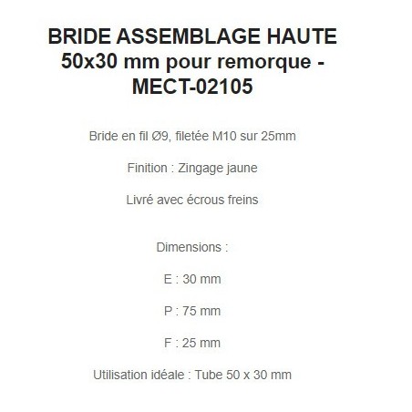 BRIDE ASSEMBLAGE HAUTE 50x30 mm pour remorque - MECT-02105