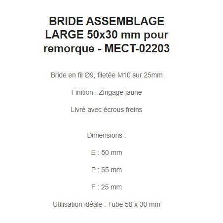 BRIDE ASSEMBLAGE LARGE 30x50 mm pour remorque