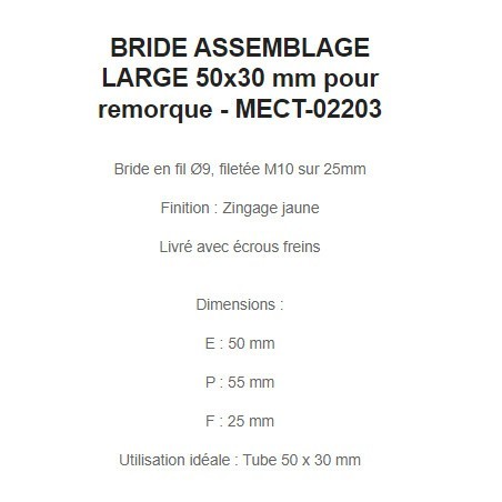 BRIDE ASSEMBLAGE LARGE 50x30 mm pour remorque - MECT-02203