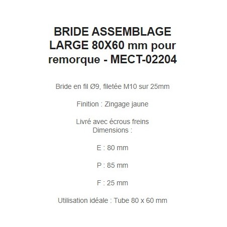 BRIDE ASSEMBLAGE LARGE 80X60 mm pour remorque - MECT-02204