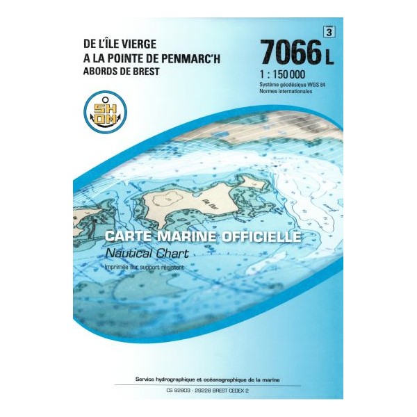 CARTE MARINE SHOM 7066L PLIEE de ile vierge à la pointe de penmarc'h