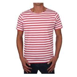 MARINIERE PECHEUR HOMME MANCHES COURTES BLANC/ROUGE T.XXL 