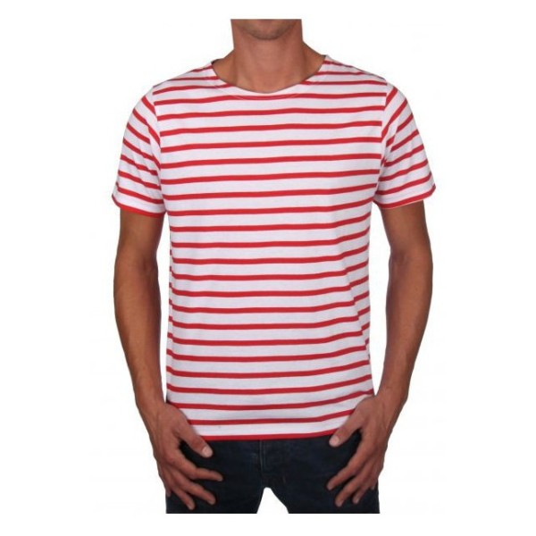 MARINIERE PECHEUR HOMME MANCHES COURTES BLANC/ROUGE T.XXL 