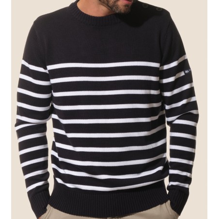 Pull marin homme, 3 boutons à l'épaule MARINE/ECRU T.XXL 