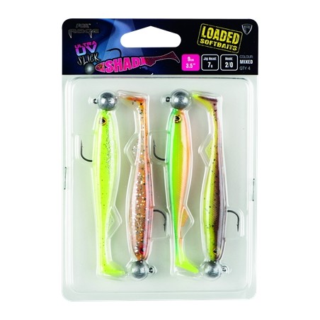 LEURRES FOX RAGE SLICK SHAD 9CM X4 MIXED UV CP LD 7G 2/0