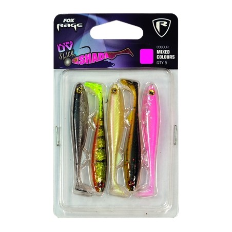 LEURRES FOX RAGE SLICK SHAD 13CM X4 MIXED UV COLOUR PACK