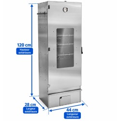 FUMOIR INOX 44x28x120cm VITRE avec accessoires