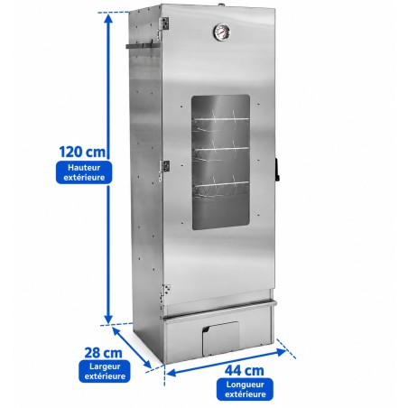 FUMOIR INOX 44x28x120cm VITRE avec accessoires